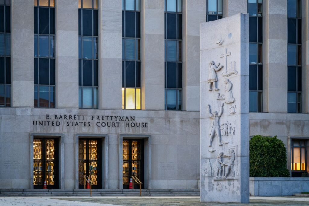 The E. Barrett Prettyman United States Courthouse in Washington, D.C., where federal criminal trials are held.